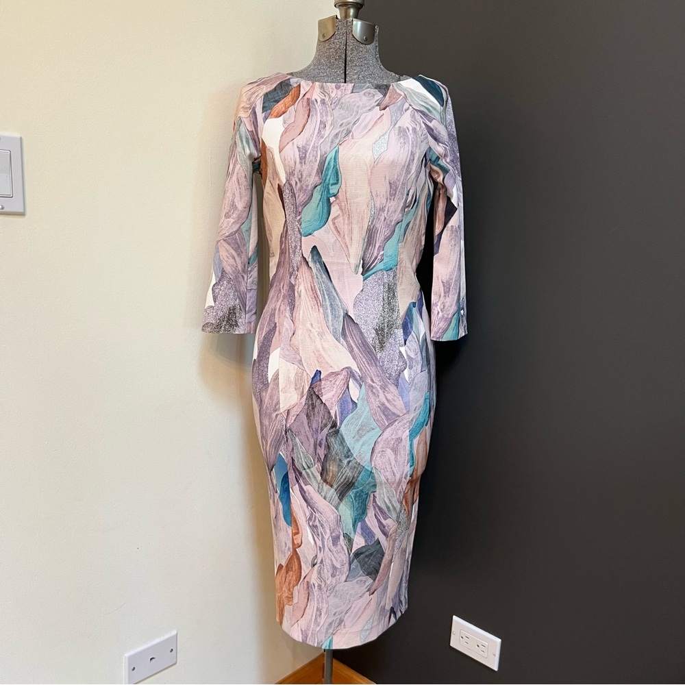 Watercolor 3/4 sleeved bodycon pencil dress